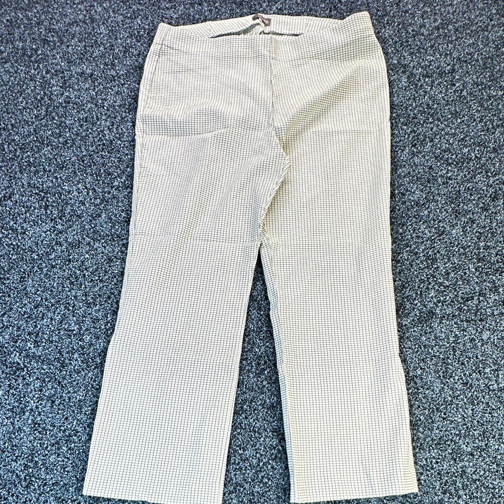 Crosby. Women's Check Dress Pants Beige Black XL 38W Flared Flat Front Stretch